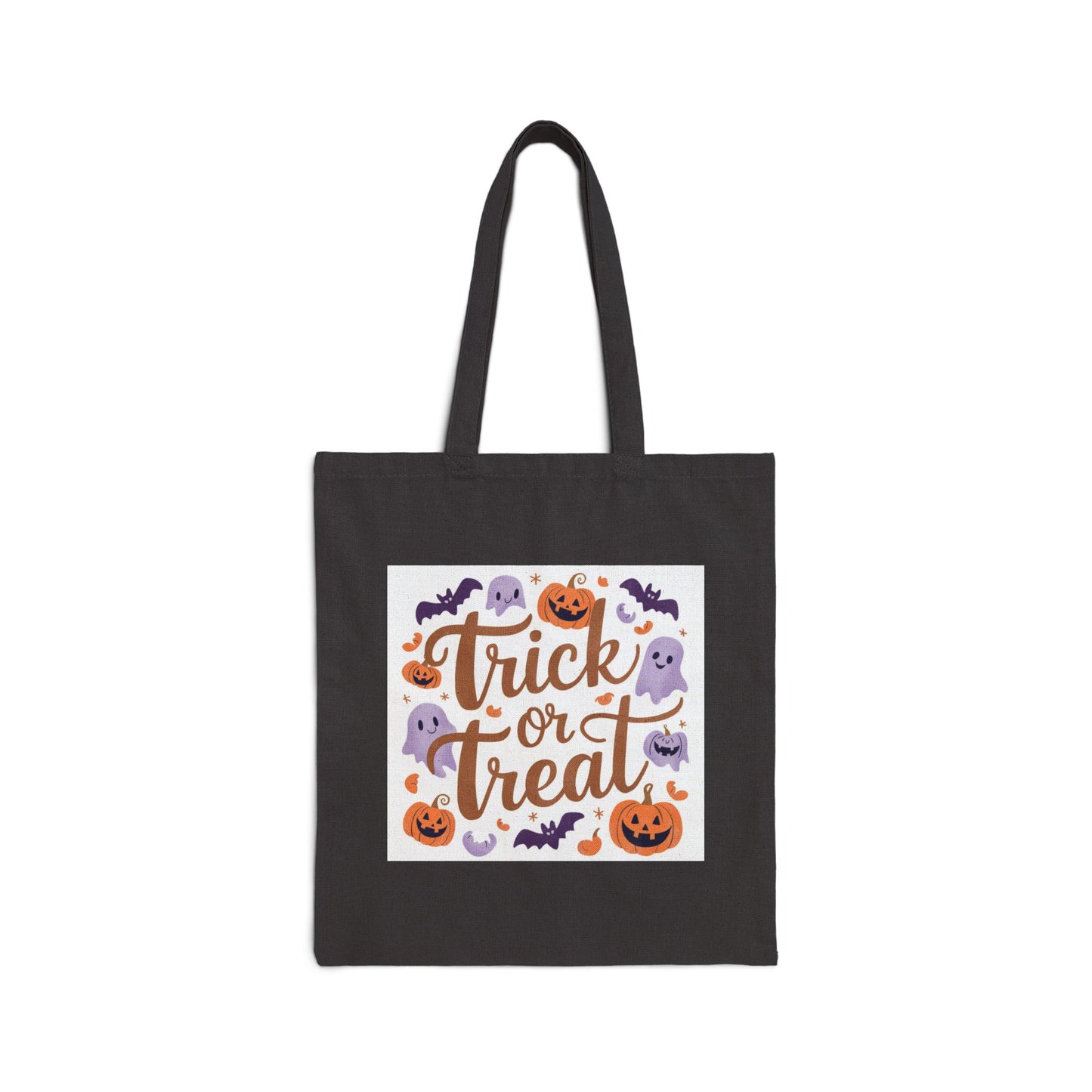 Halloween Trick or Treat Tote Bag — Cotton Canvas Candy Bag with Pumpkins & Ghosts