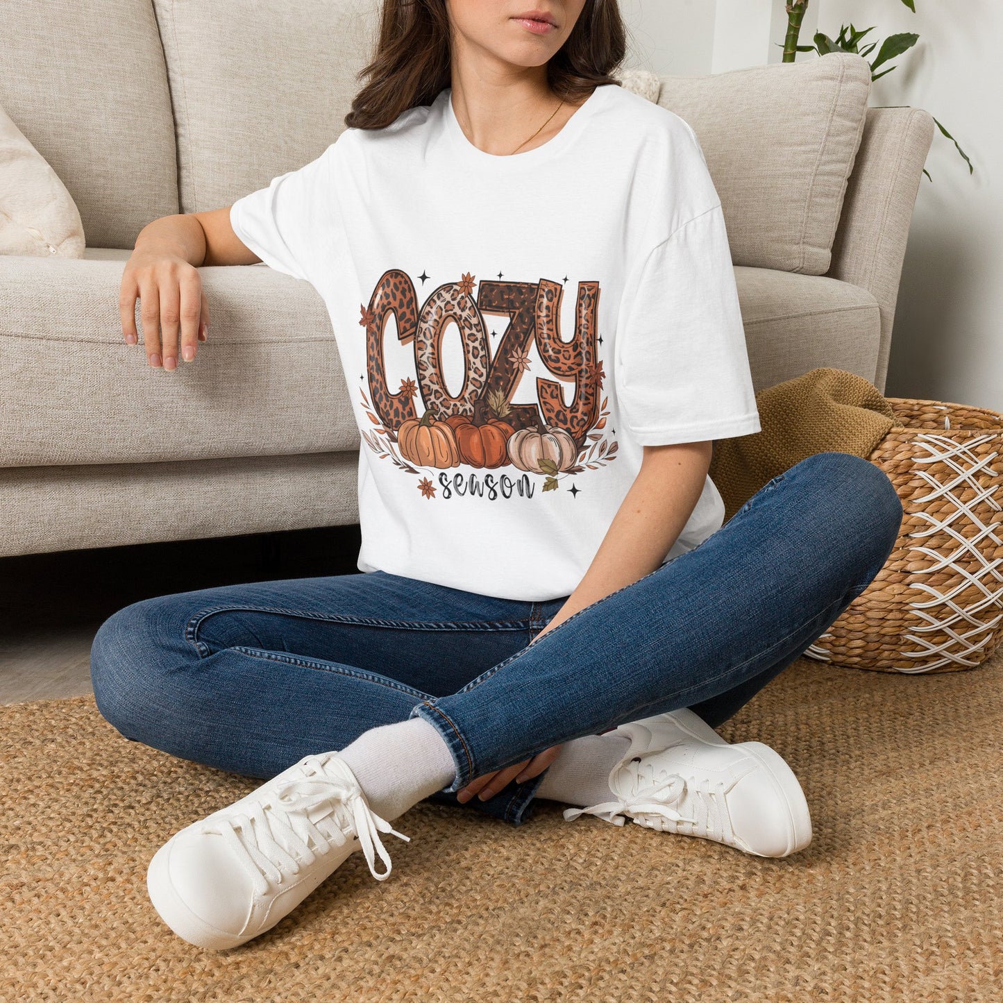 Cozy Season T-Shirt | Fall Leopard Pumpkin Design