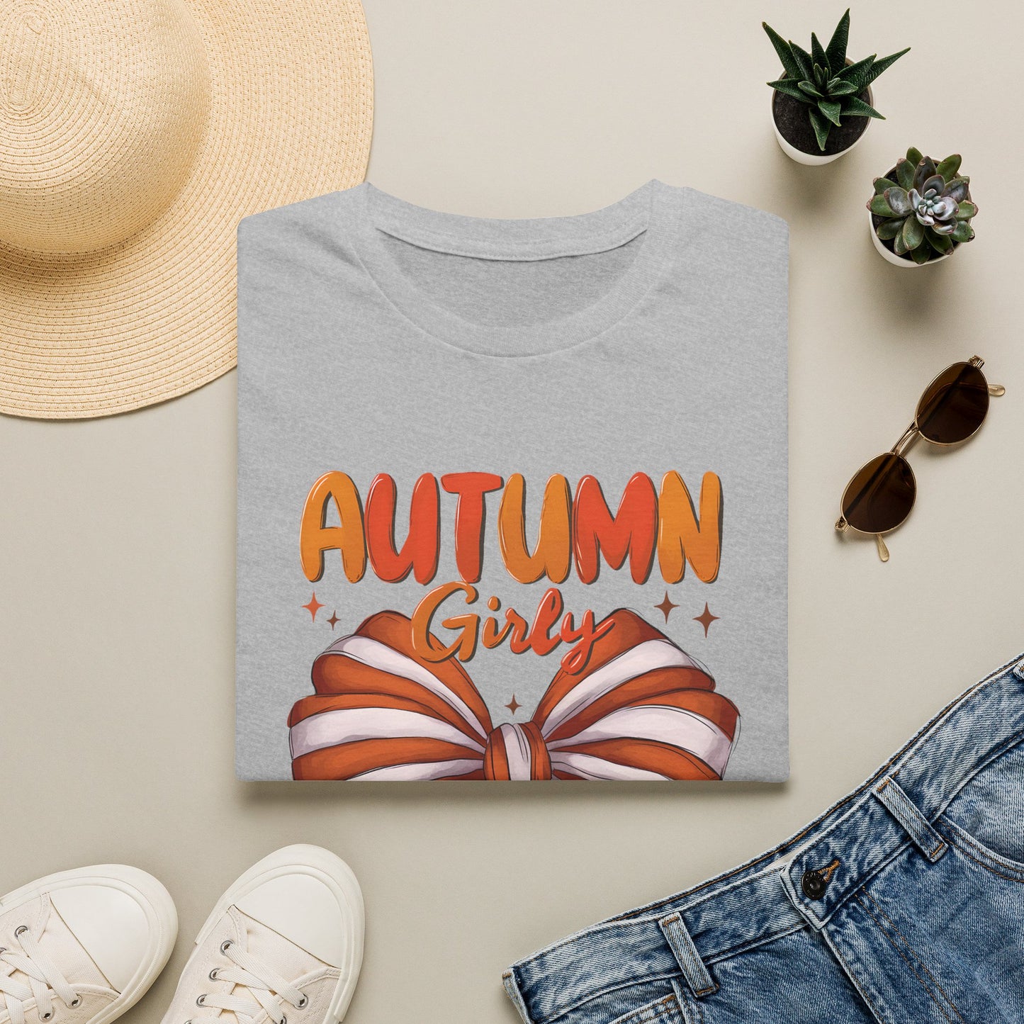 Autumn Girly bow T-Shirt | Fall pumpkin orange striped ribbon