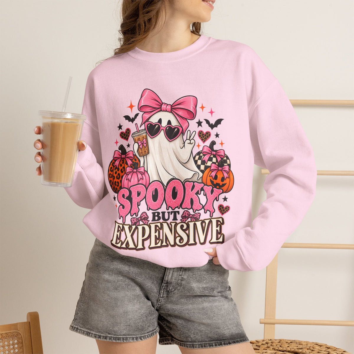 Spooky But Expensive Halloween Sweatshirt | Cute Ghost & Bow Crewneck | Girly Spooky Season Sweatshirt | Halloween Gift