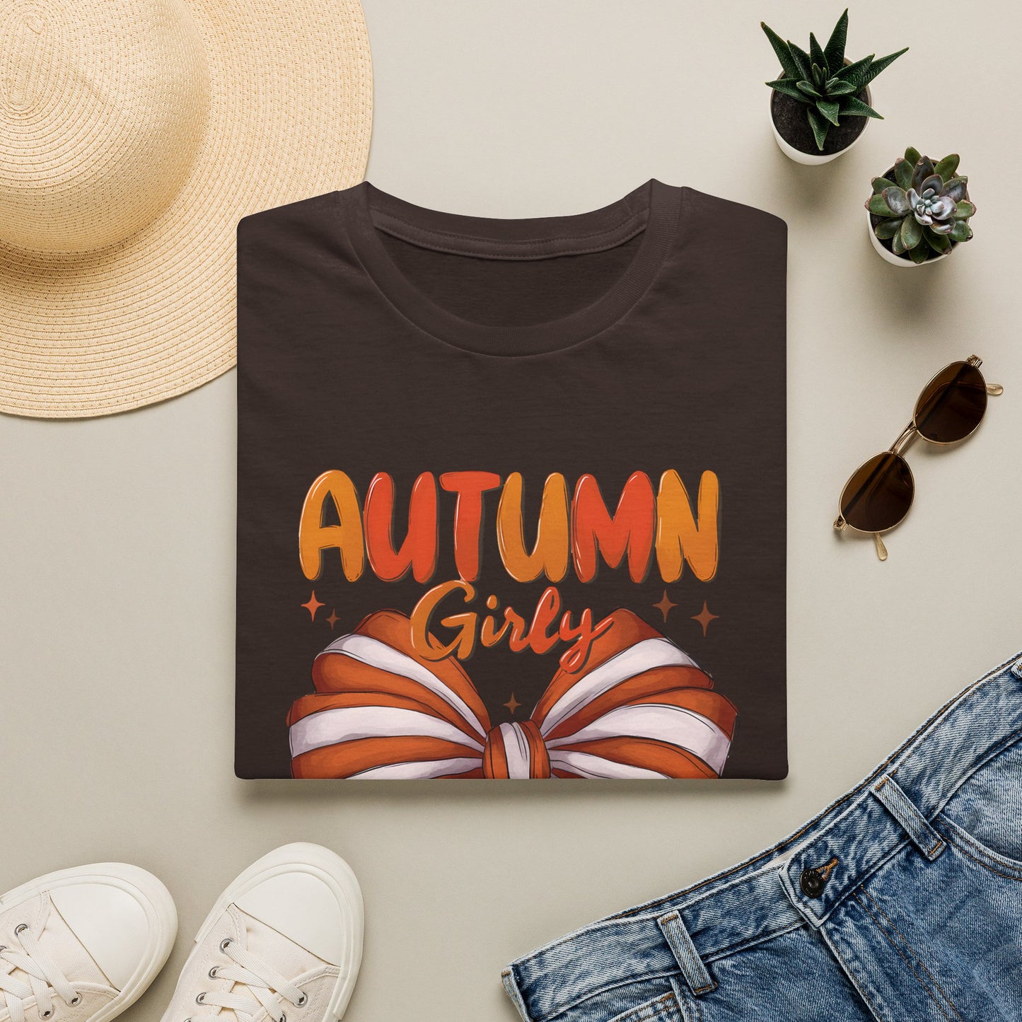 Autumn Girly bow T-Shirt | Fall pumpkin orange striped ribbon