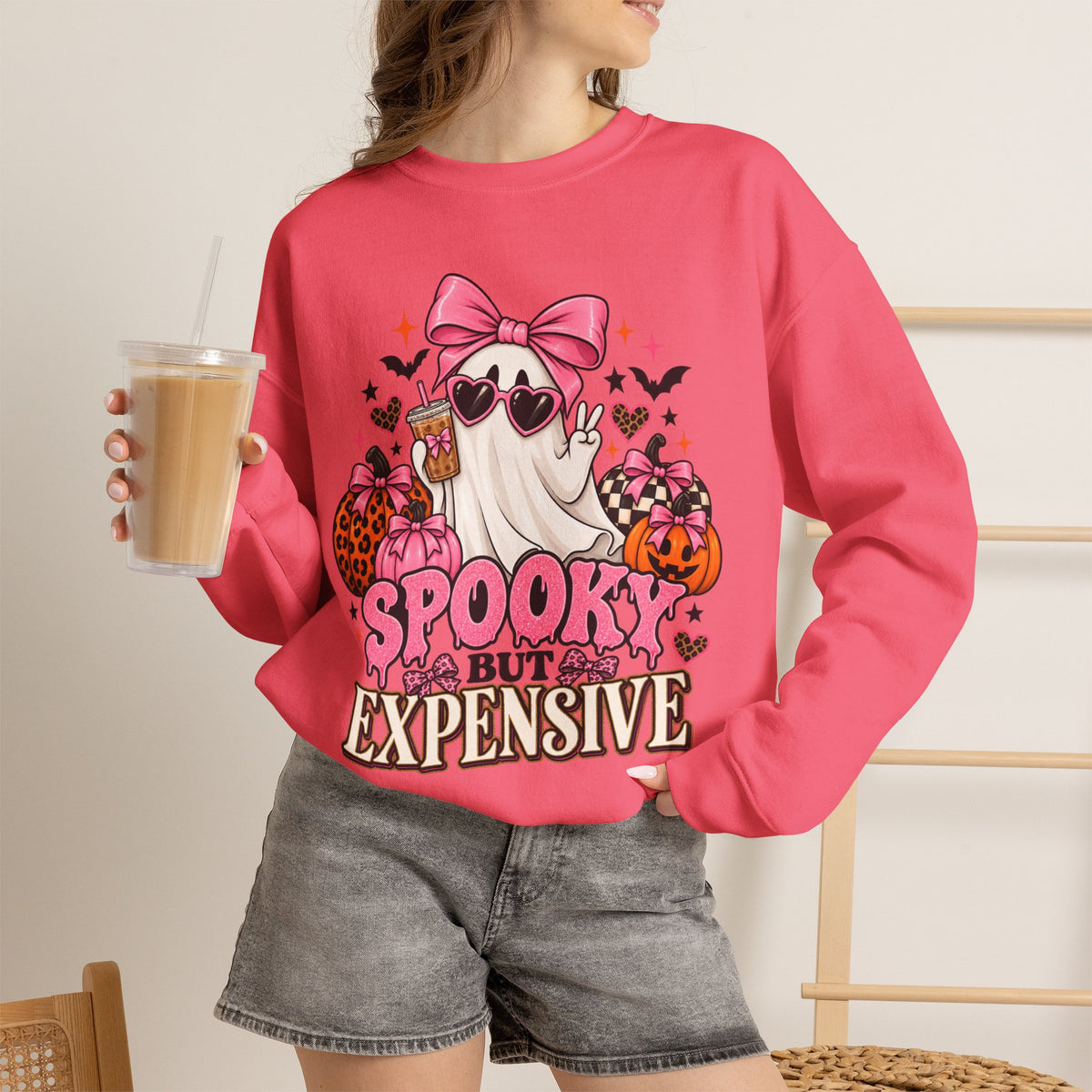 Spooky But Expensive Halloween Sweatshirt | Cute Ghost & Bow Crewneck | Girly Spooky Season Sweatshirt | Halloween Gift
