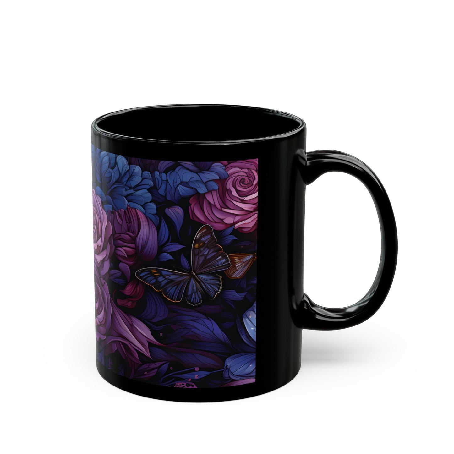 Skull & Purple Roses Black Mug — Gothic Floral Coffee Cup (11oz/15oz)