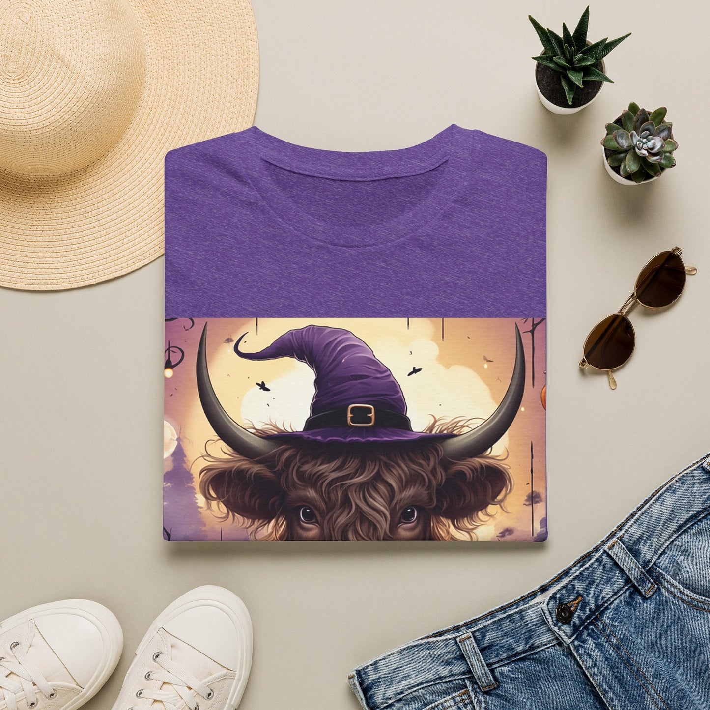 Highland Cow Witch Halloween T-Shirt
