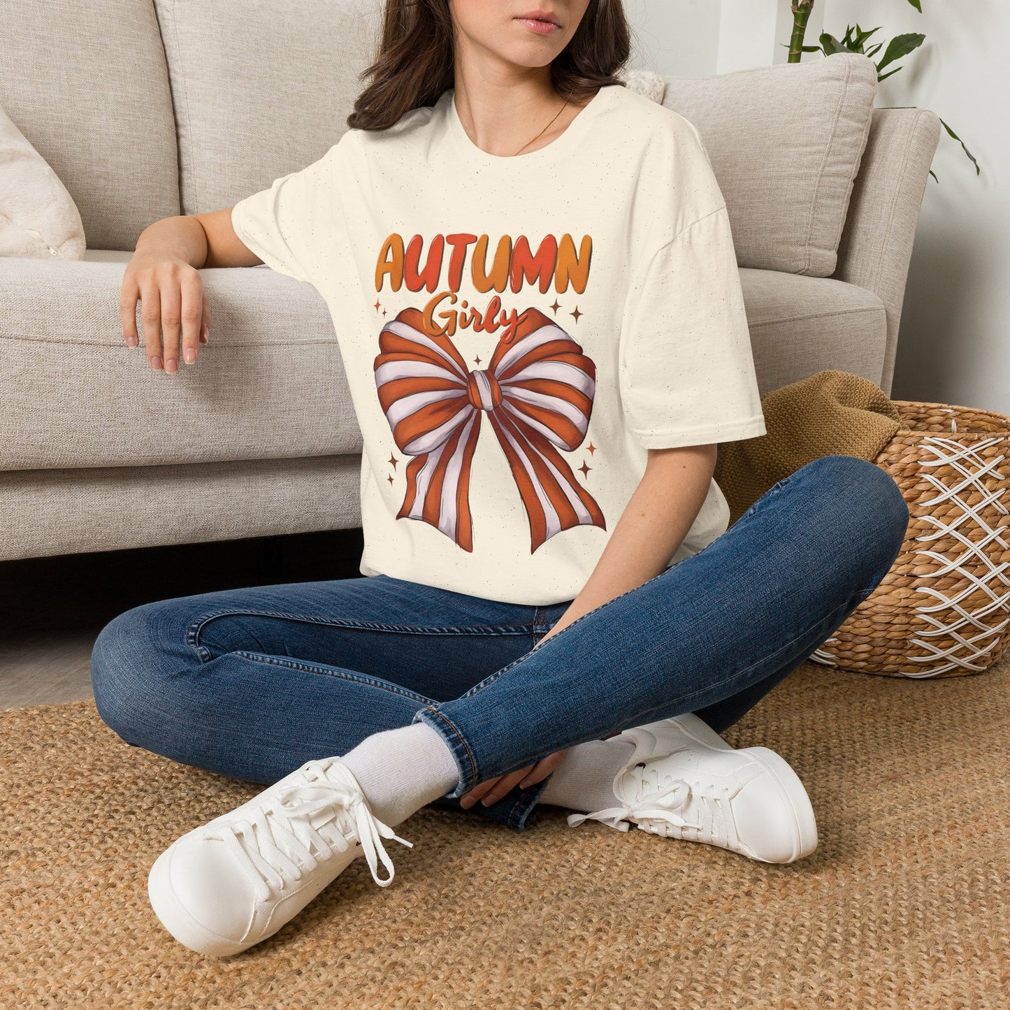 Autumn Girly bow T-Shirt | Fall pumpkin orange striped ribbon
